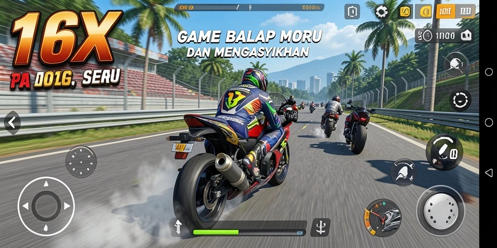 Tampilan gameplay balap motor yang menegangkan di 116X.