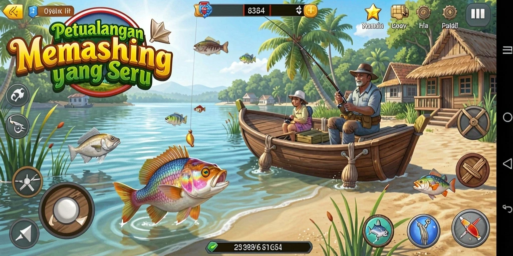 Screenshot gameplay 8364 menampilkan aksi seru saat memancing.