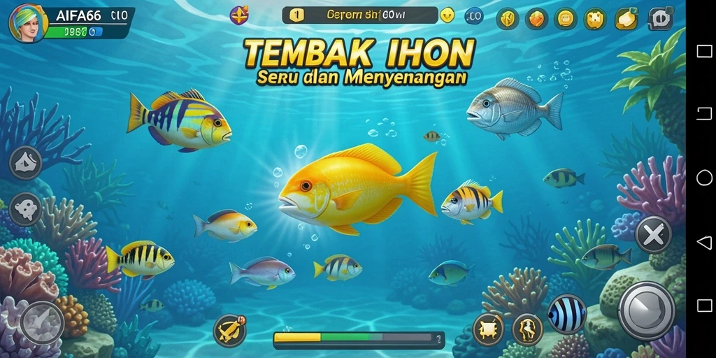 Tampilan gameplay di AIFA66 dengan ikan-ikan berwarna-warni.