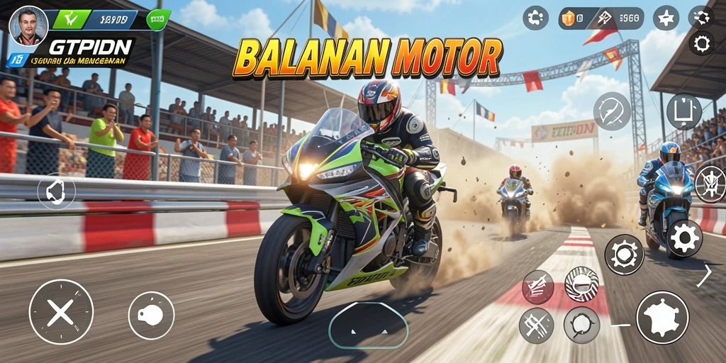 Tangkapan layar gameplay GTPIDN menunjukkan momen balapan yang mendebarkan.