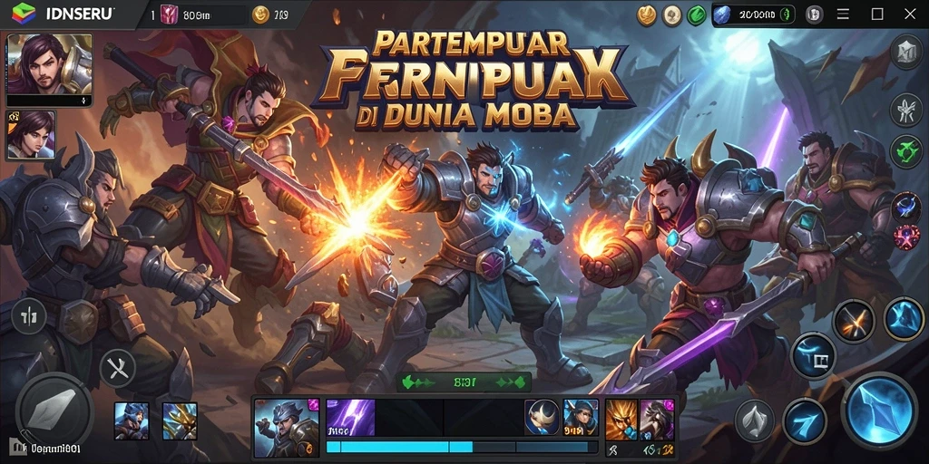 Screenshot gameplay IDNSERU dengan aksi seru dalam pertempuran MOBA.