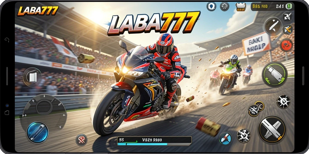 Tampilan utama gameplay LABA777 yang mengasyikkan dalam balapan motor.