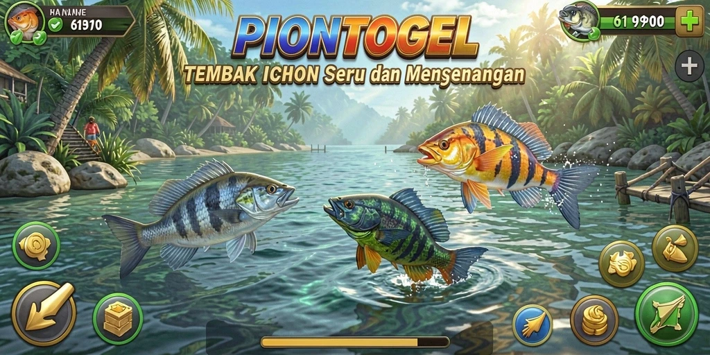 Screenshot gameplay yang menampilkan aksi menjaring ikan di PIONTOGEL.