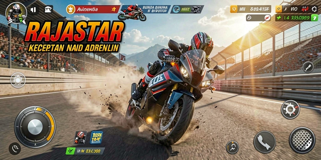 Screenshot gameplay <strong>RAJASTAR</strong> yang menampilkan aksi balap motor yang mendebarkan.