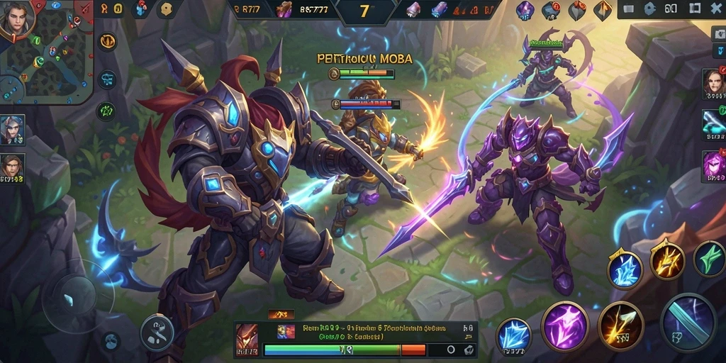 Screenshot menunjukkan aksi seru dalam permainan MOBA RR777.
