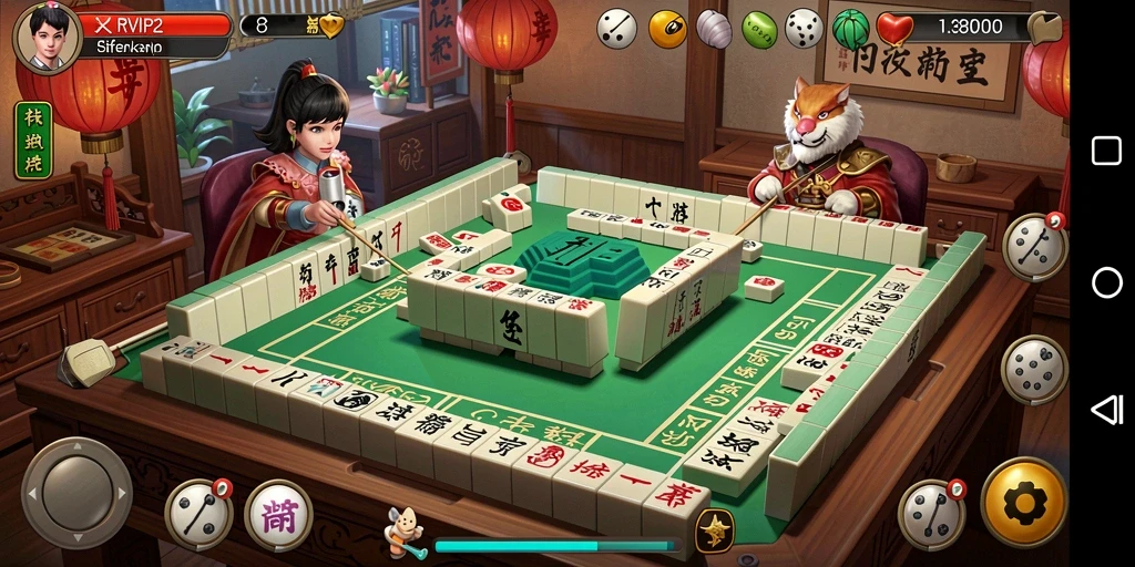 Tampilan gameplay seru dari RVIP2 dengan desain Mahjong yang menarik.