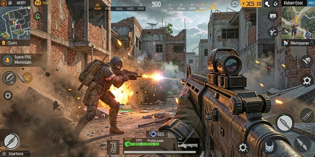 Screenshot utama S80 menampilkan aksi menegangkan dalam pertempuran FPS.
